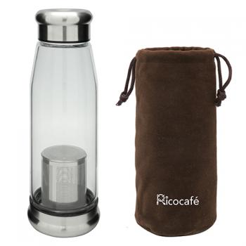 Botella de agua de cristal con el bolso y el tamiz protectores