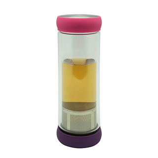 Botella de cristal 400Ml del té de la pared doble con el tamiz