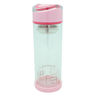 Botella de cristal de la pared doble con el tamiz, maneta plegable 300ml